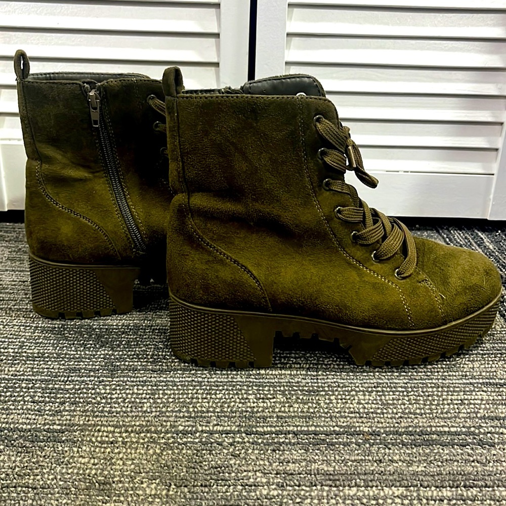 Army, green suede ankle boots